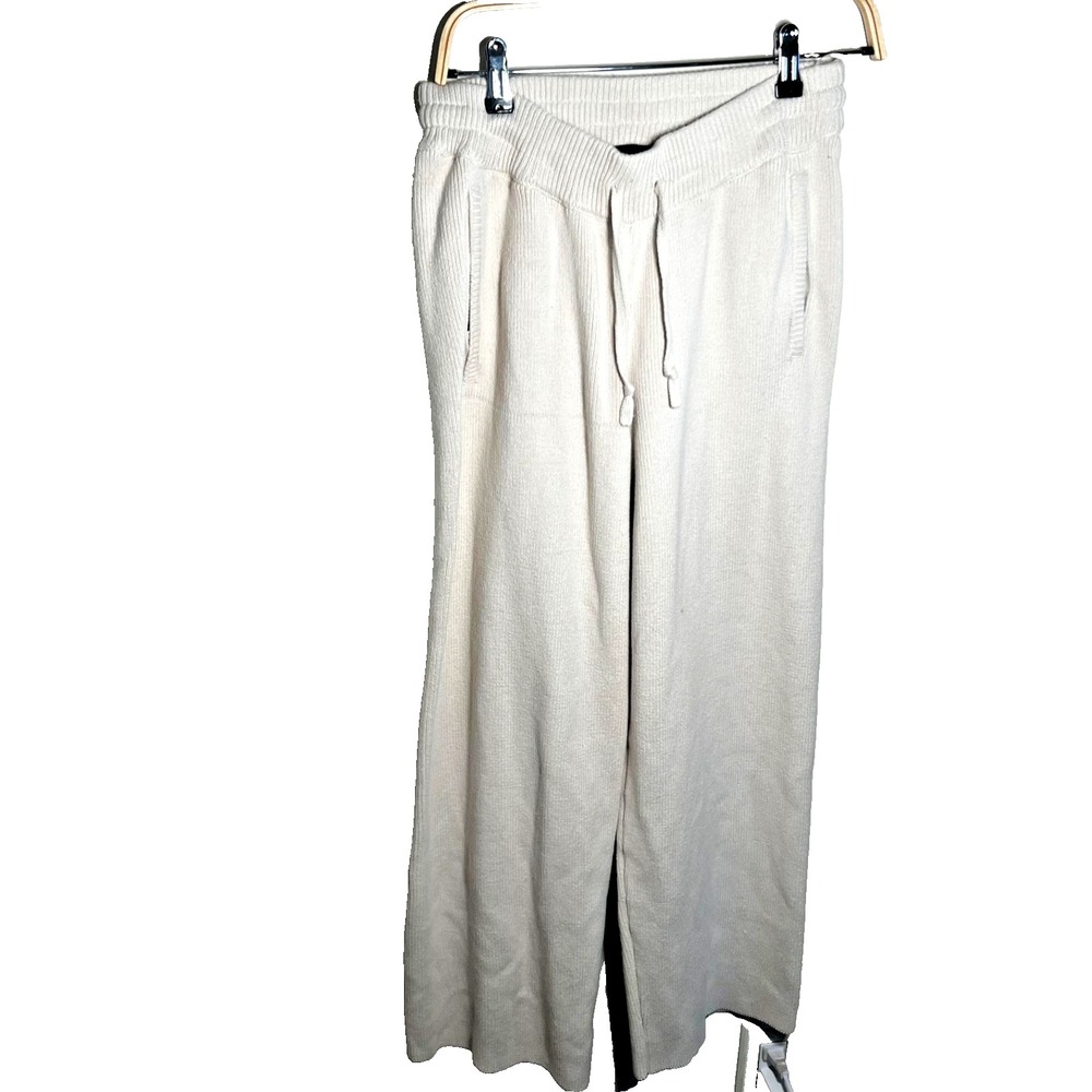 House of Harlow 1960 Ribbed Knit Pull On Wide Leg Pants Cream Oatmeal Pockets M